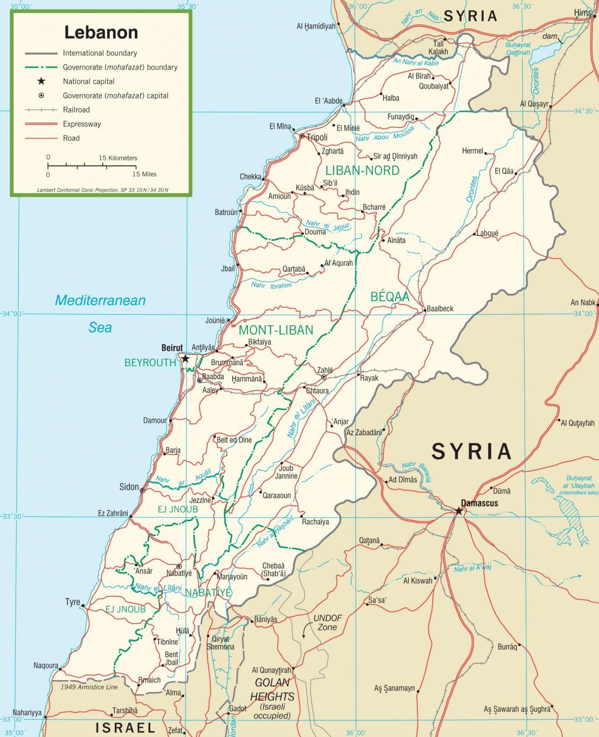 レバノン道路地図