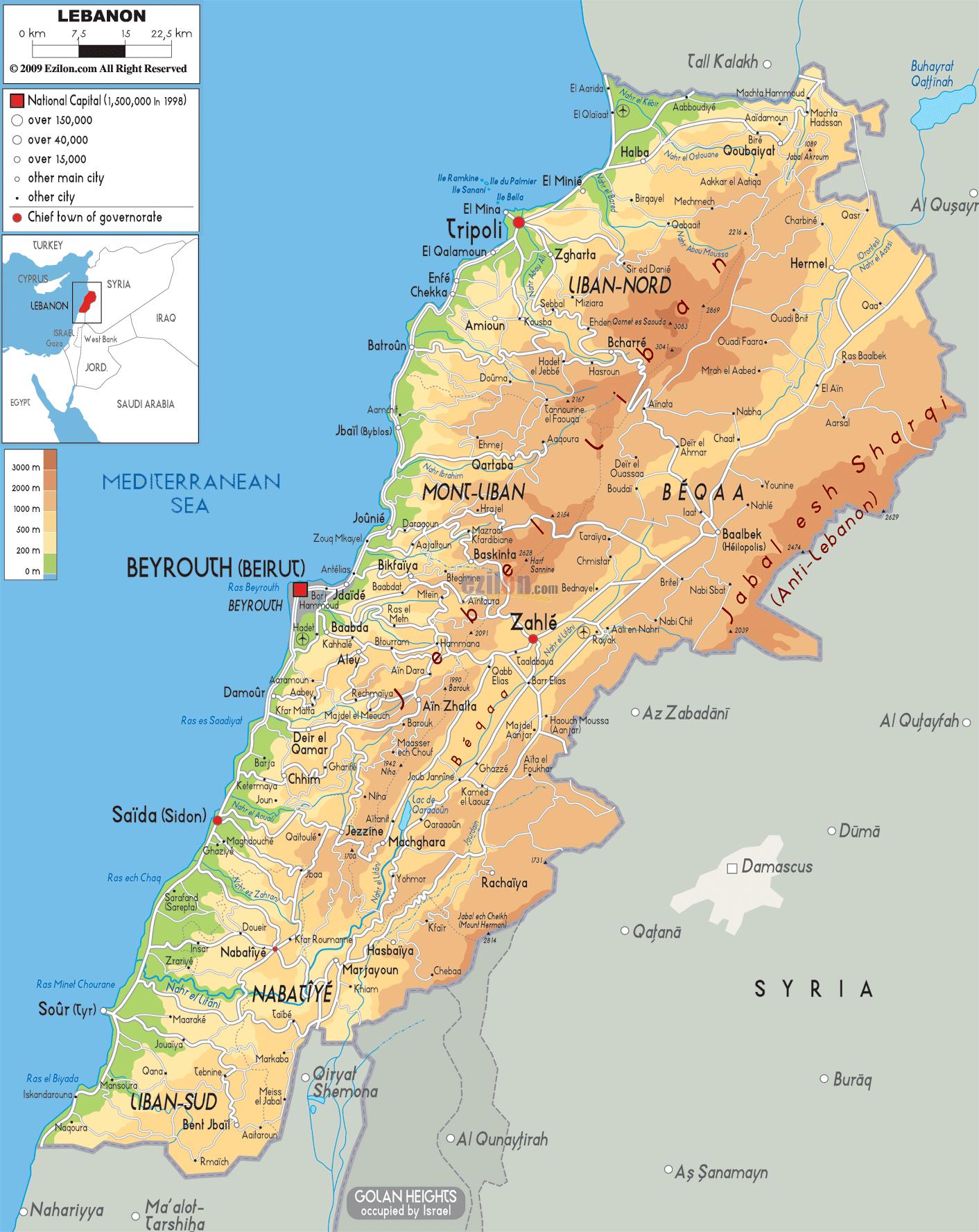 レバノン物理地図 地図のレバノン物理 西アジア アジア