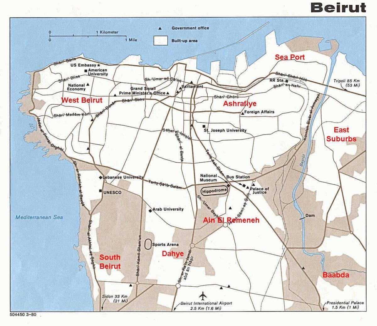 地図のベイルートレバノン