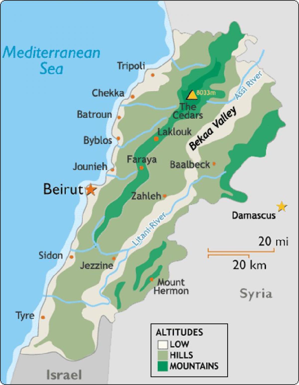 地図のレバノンでの気候