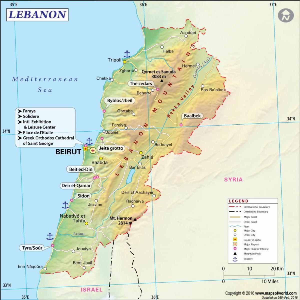 地図の古代レバノン